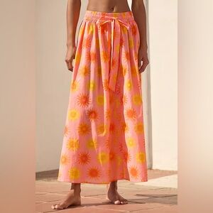 NWT Farm Rio x Anthropologie Sun Midi Skirt Tropical Vacation Summer Beach Small